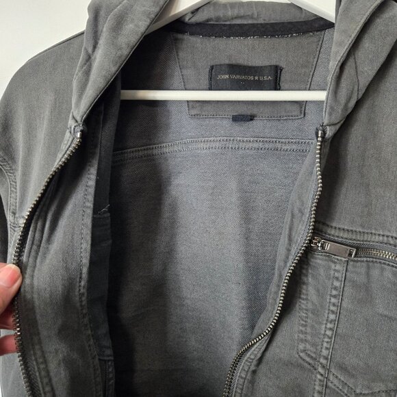 John Varvatos Men's Size M Scott Denim Hooded Shark Gray Trucker Jacket - Picture 6 of 12